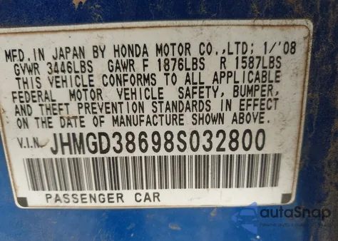 2008 Honda Fit Sport from USA, damaged, VIN JHMGD38698S032800